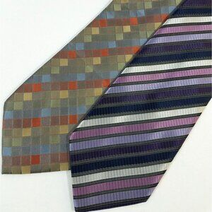Bergamo New York Men's Neck ties purple striped gold bronze diamonds lot of 2